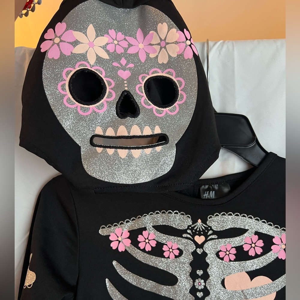 Jumpsuit Costume with Mask. H&M Kids Skeleton Halloween Costume set.